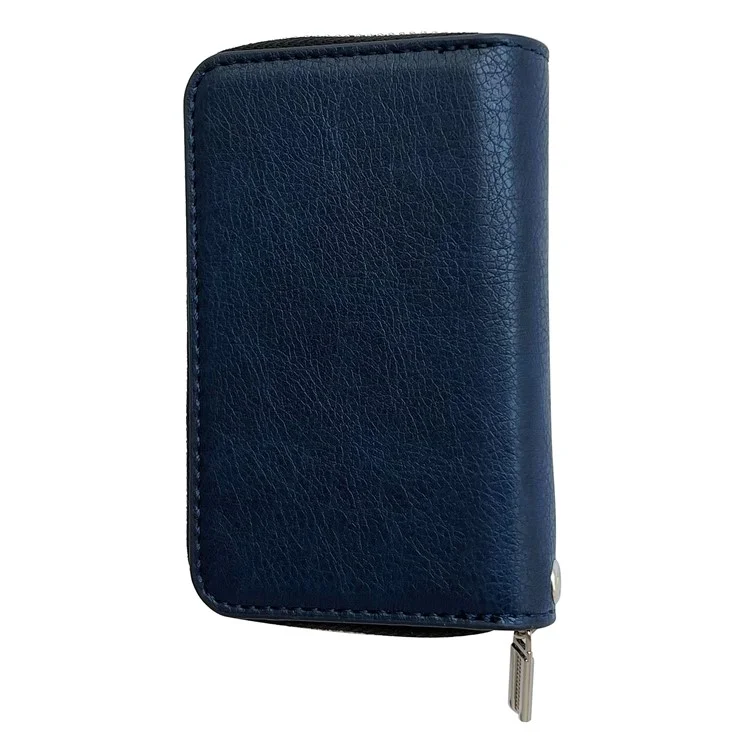 PU Leather Card Bag Multiple Card Slots Holder Zipper Purse with Wrist Strap - Blue