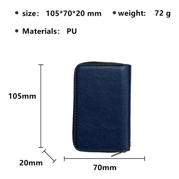PU Leather Card Bag Multiple Card Slots Holder Zipper Purse with Wrist Strap - Blue