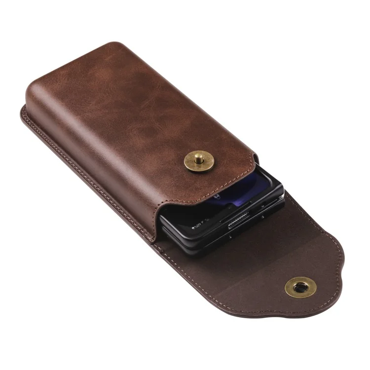 Phone Waist Bag for Samsung Galaxy Z Fold5 5G / Z Fold4 5G Vertical Leather Belt Holster Waist Pouch - Coffee