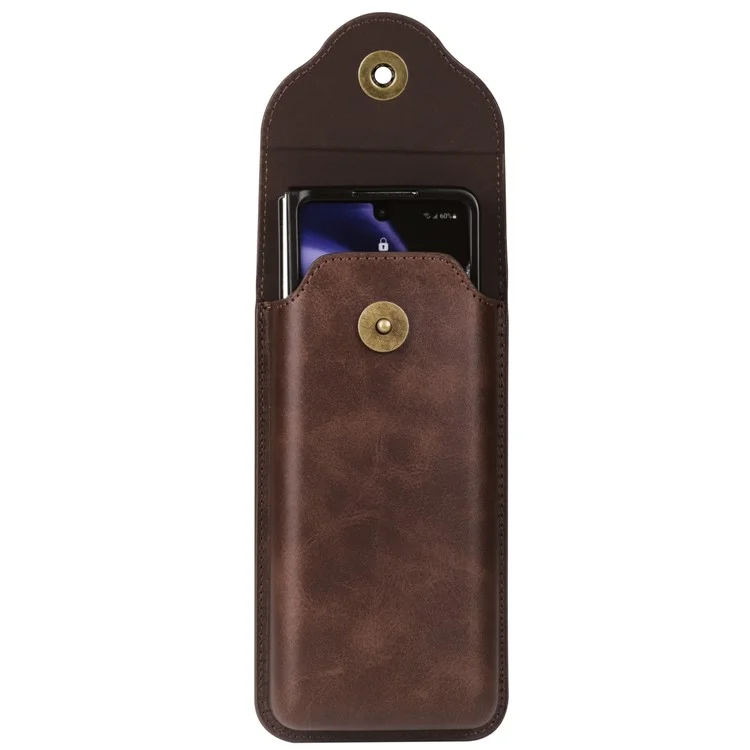 Phone Waist Bag for Samsung Galaxy Z Fold5 5G / Z Fold4 5G Vertical Leather Belt Holster Waist Pouch - Coffee