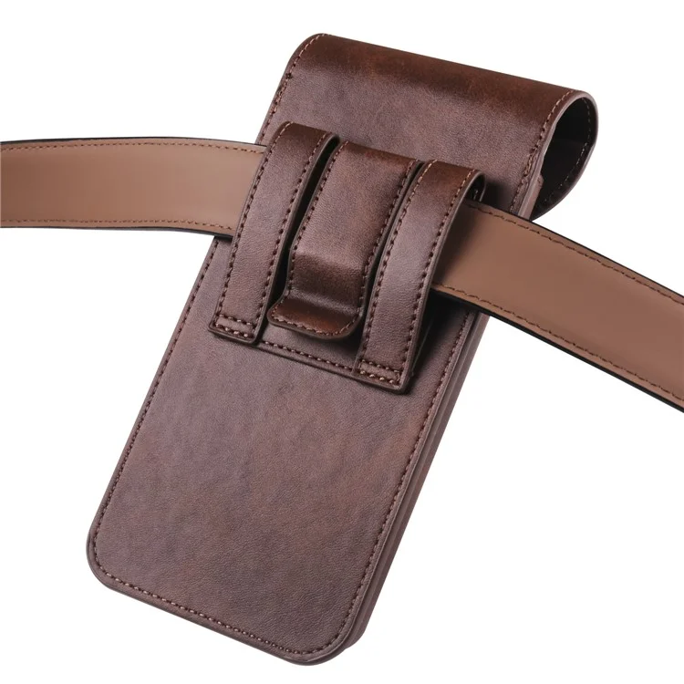Phone Waist Bag for Samsung Galaxy Z Fold5 5G / Z Fold4 5G Vertical Leather Belt Holster Waist Pouch - Coffee