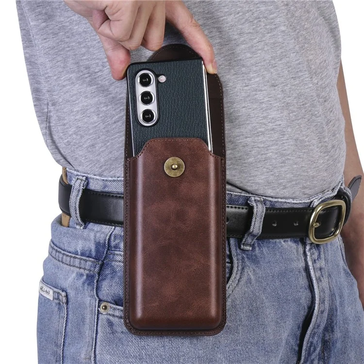 Phone Waist Bag for Samsung Galaxy Z Fold5 5G / Z Fold4 5G Vertical Leather Belt Holster Waist Pouch - Coffee