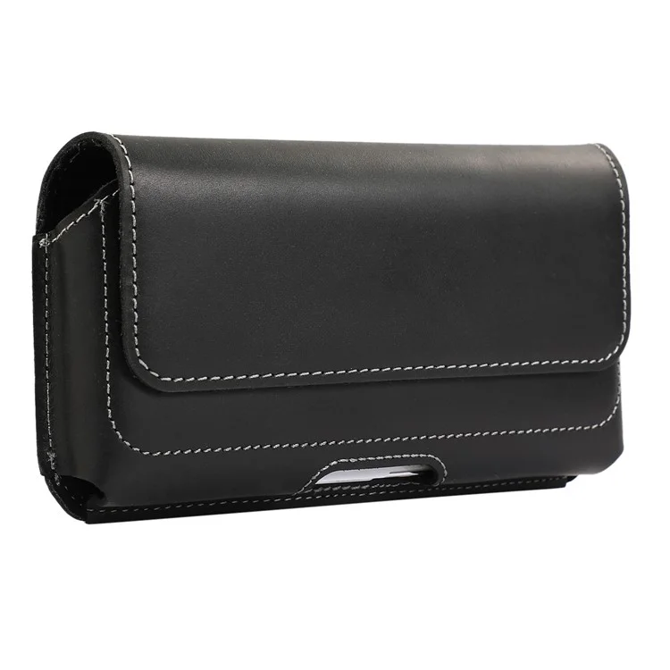 6.7-inch Horizontal Waist Bag Cell Phone Belt Holder Pouch Genuine Cow Leather