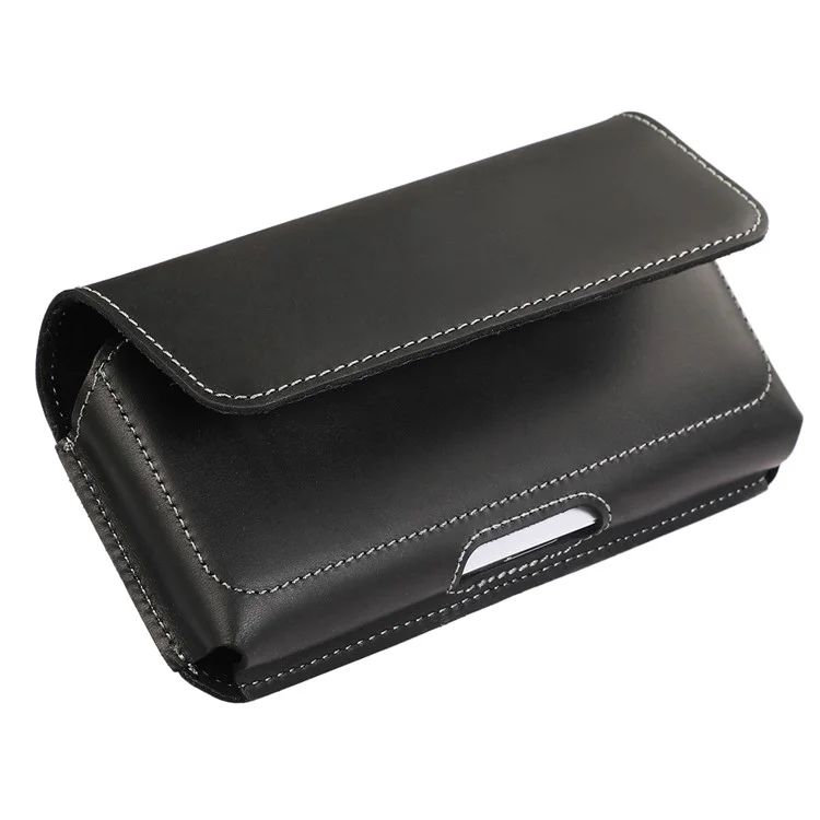 6.7-inch Horizontal Waist Bag Cell Phone Belt Holder Pouch Genuine Cow Leather