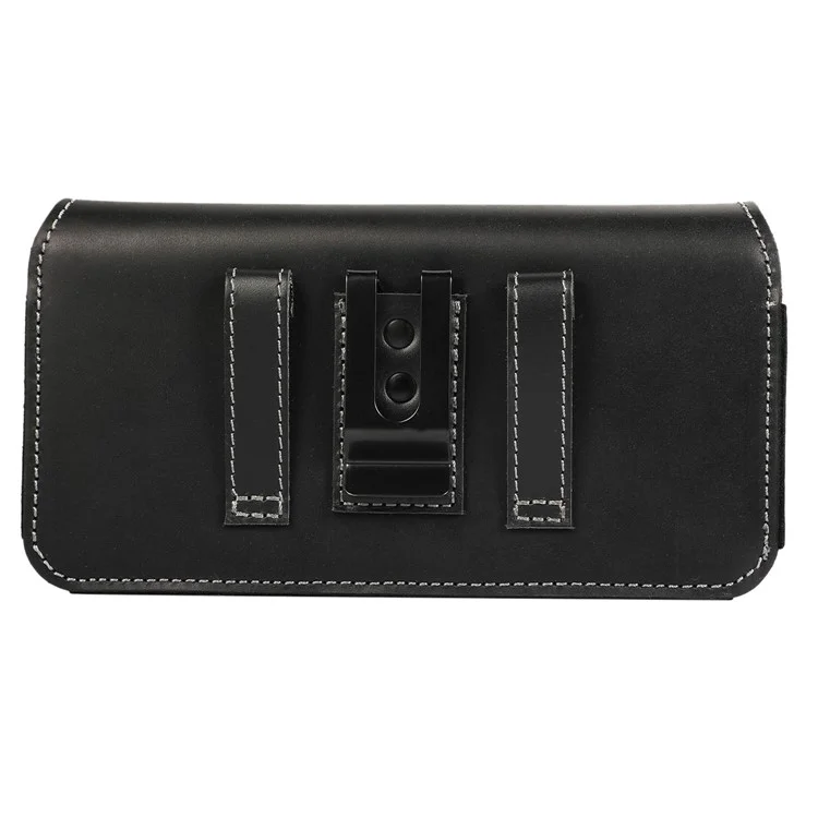 6.7-inch Horizontal Waist Bag Cell Phone Belt Holder Pouch Genuine Cow Leather