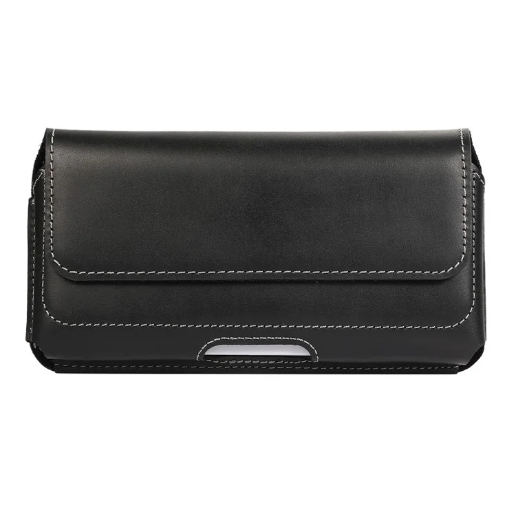 6.7-inch Horizontal Waist Bag Cell Phone Belt Holder Pouch Genuine Cow Leather