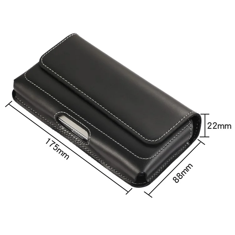 6.7-inch Horizontal Waist Bag Cell Phone Belt Holder Pouch Genuine Cow Leather