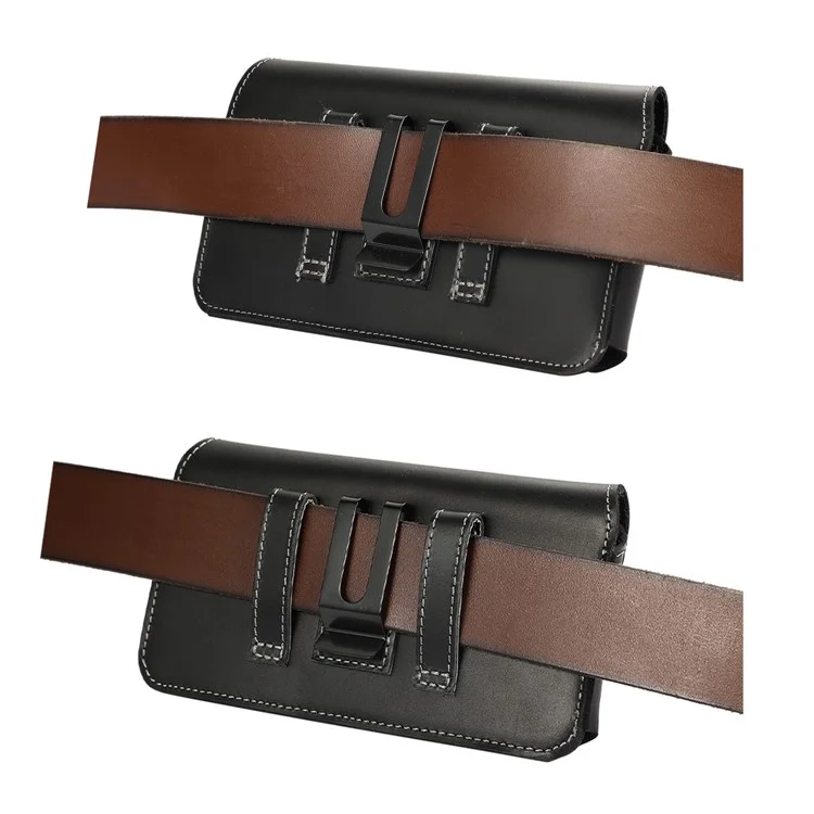 6.7-inch Horizontal Waist Bag Cell Phone Belt Holder Pouch Genuine Cow Leather