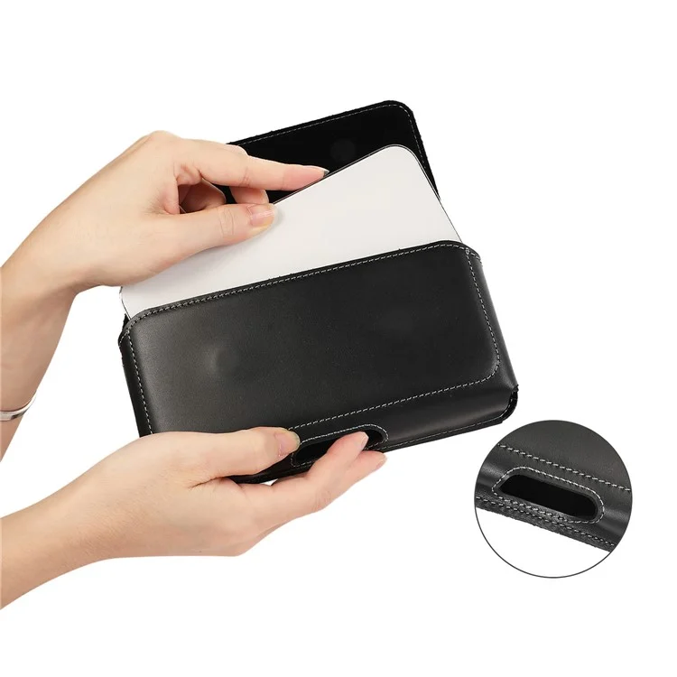 6.7-inch Horizontal Waist Bag Cell Phone Belt Holder Pouch Genuine Cow Leather