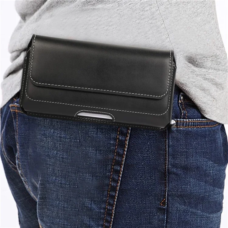 6.7-inch Horizontal Waist Bag Cell Phone Belt Holder Pouch Genuine Cow Leather
