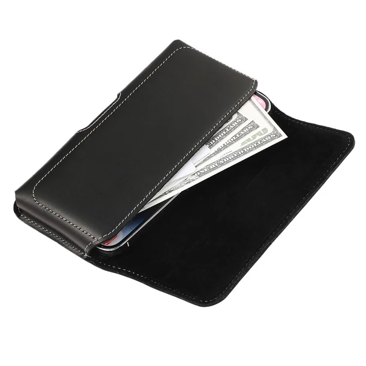 6.7-inch Horizontal Waist Bag Cell Phone Belt Holder Pouch Genuine Cow Leather