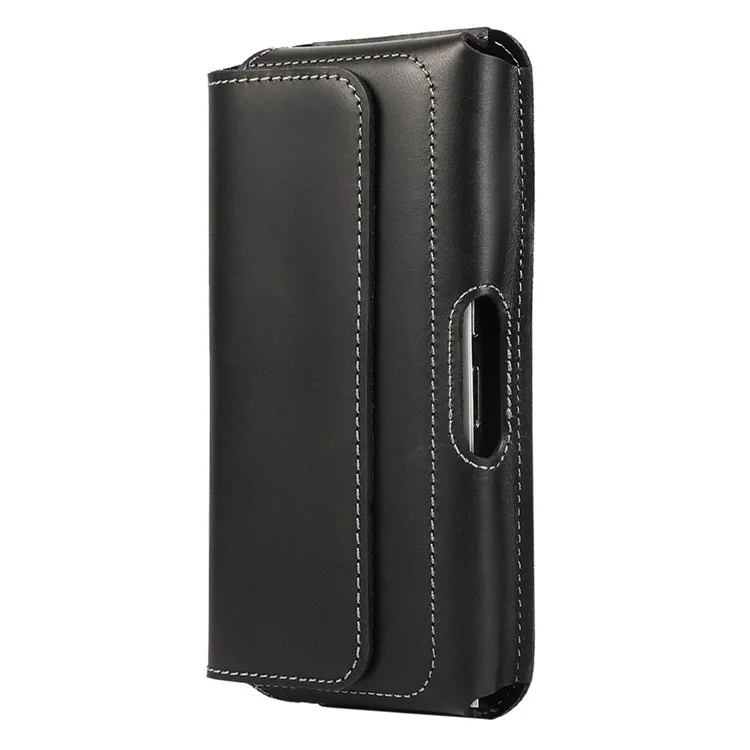 6.7-inch Horizontal Waist Bag Cell Phone Belt Holder Pouch Genuine Cow Leather