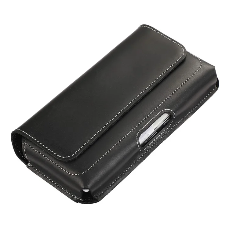 6.7-inch Horizontal Waist Bag Cell Phone Belt Holder Pouch Genuine Cow Leather