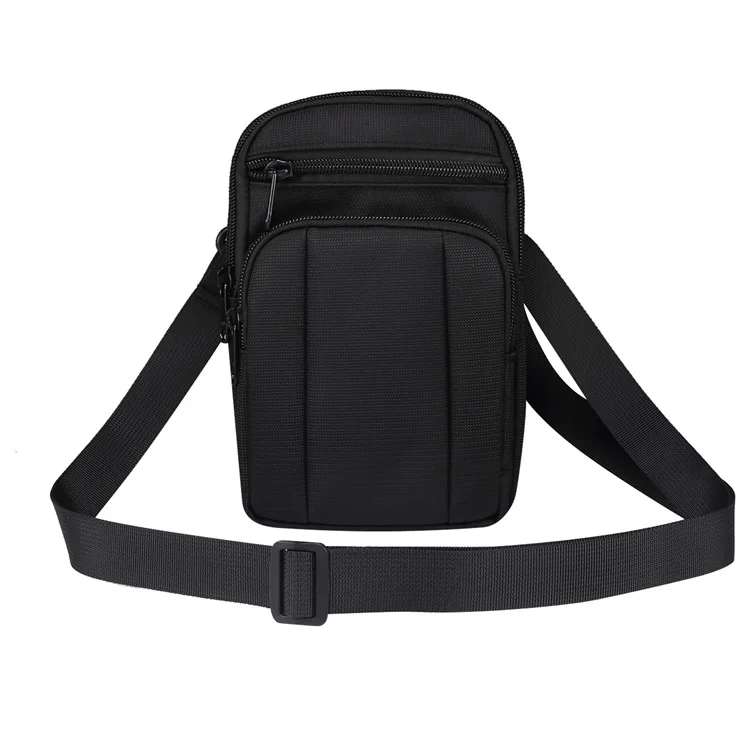7.2 inch Phone Waist Bag Nylon Crossbody Phone Pouch with Carabiner with Shoulder Strap - All Black