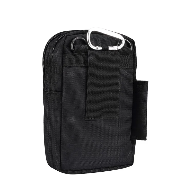 7.2 inch Phone Waist Bag Nylon Crossbody Phone Pouch with Carabiner with Shoulder Strap - All Black