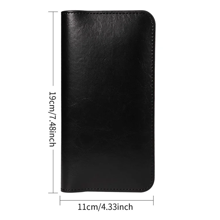19x11cm Universal PU Leather Dual Phone Pouch with Magnetic Closure,  3 Card Slots, Charging Port Access - Black