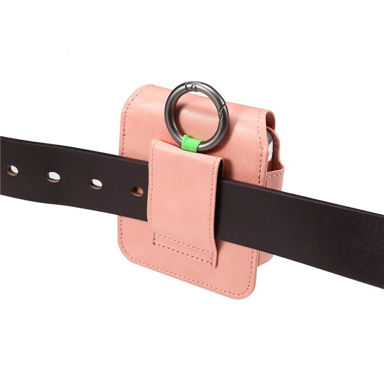 Universal Folding Phone Waist Bag Belt Holster Microfiber Leather Pouch with Ring Buckle - Pink