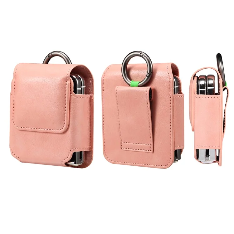 Universal Folding Phone Waist Bag Belt Holster Microfiber Leather Pouch with Ring Buckle - Pink
