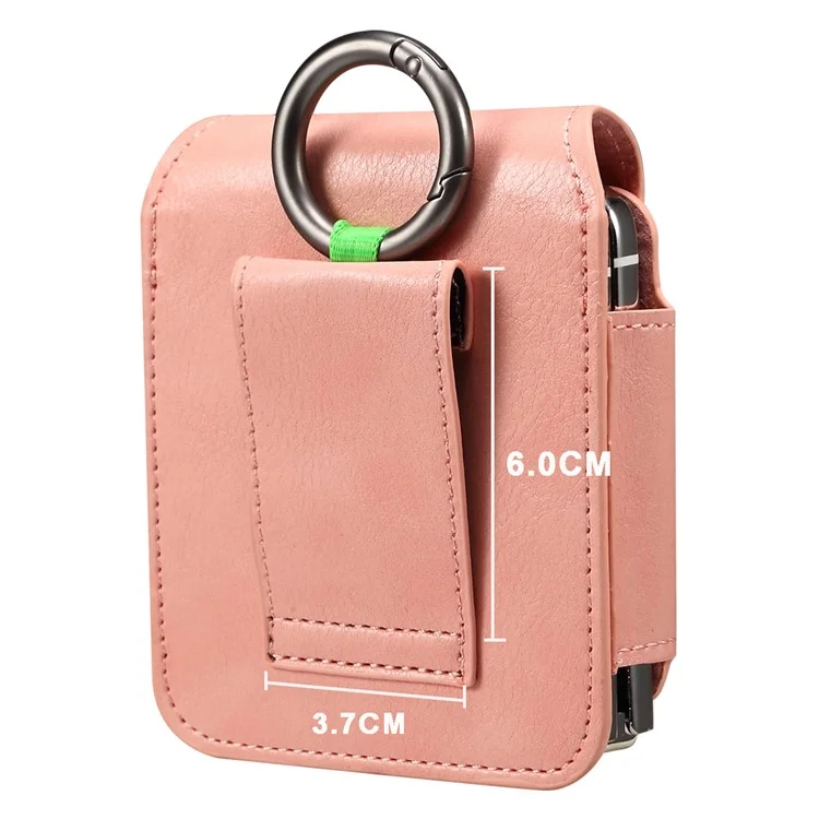 Universal Folding Phone Waist Bag Belt Holster Microfiber Leather Pouch with Ring Buckle - Pink