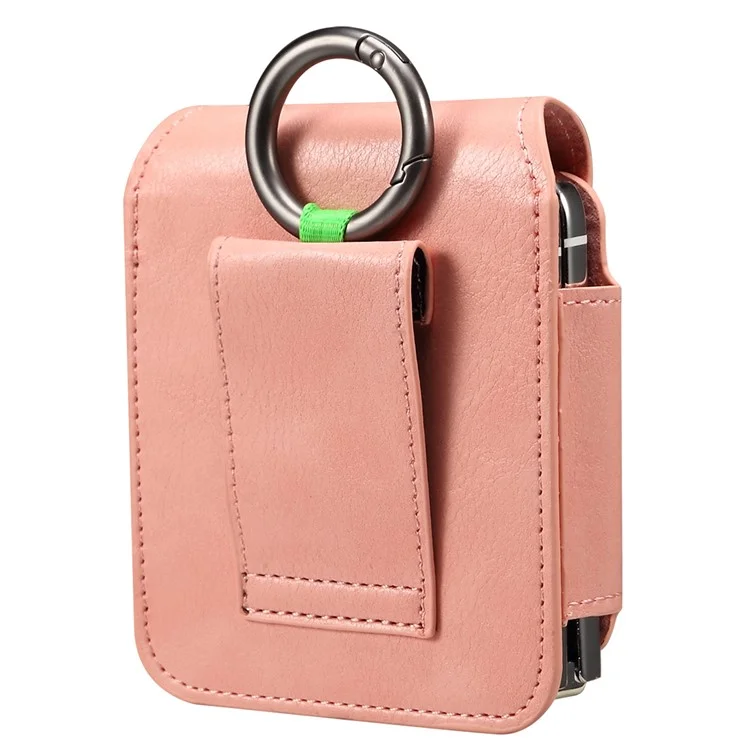 Universal Folding Phone Waist Bag Belt Holster Microfiber Leather Pouch with Ring Buckle - Pink
