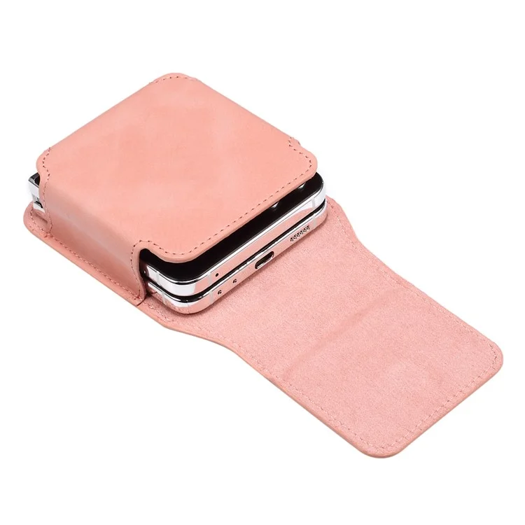 Universal Folding Phone Waist Bag Belt Holster Microfiber Leather Pouch with Ring Buckle - Pink