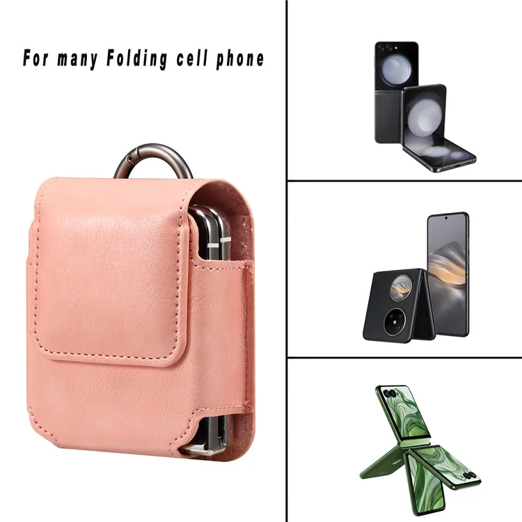 Universal Folding Phone Waist Bag Belt Holster Microfiber Leather Pouch with Ring Buckle - Pink