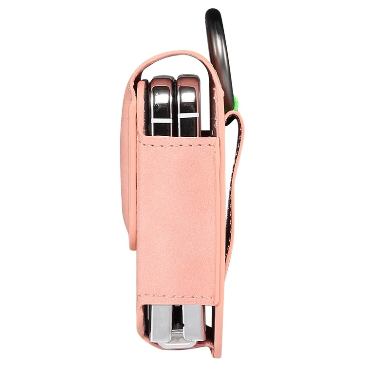 Universal Folding Phone Waist Bag Belt Holster Microfiber Leather Pouch with Ring Buckle - Pink