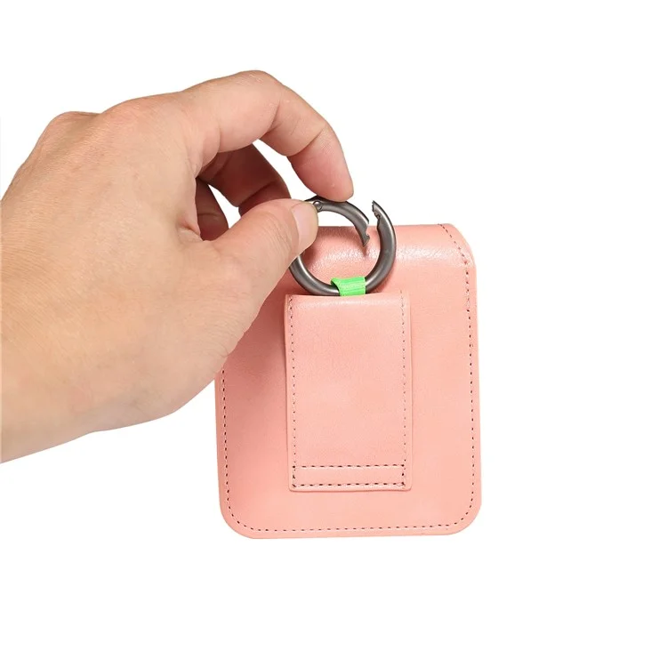 Universal Folding Phone Waist Bag Belt Holster Microfiber Leather Pouch with Ring Buckle - Pink