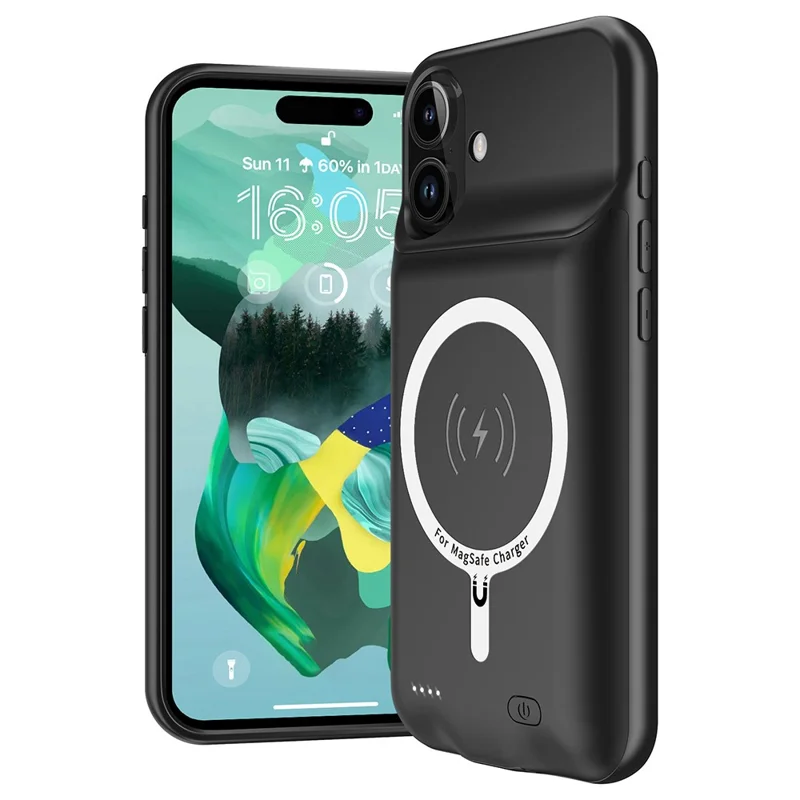 B19 For iPhone 16 Plus Charger Case 7000mAh Portable Power Bank Compatible with MagSafe (With Wireless Receiver)