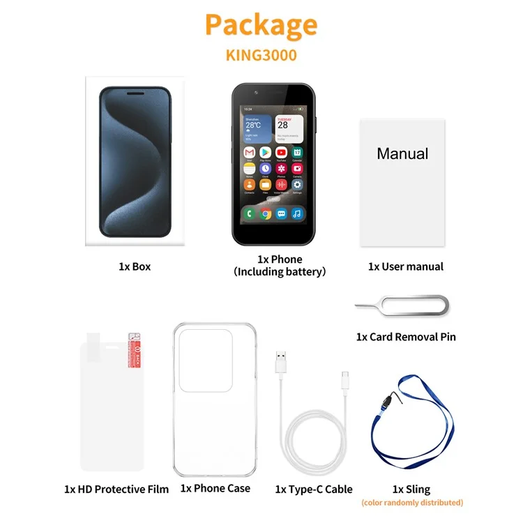 SERVO KING3000 3.0-inch Android Mini Smartphone 2GB+16GB Dual SIM Cards, 3G WCDMA, Face Unlock - Black