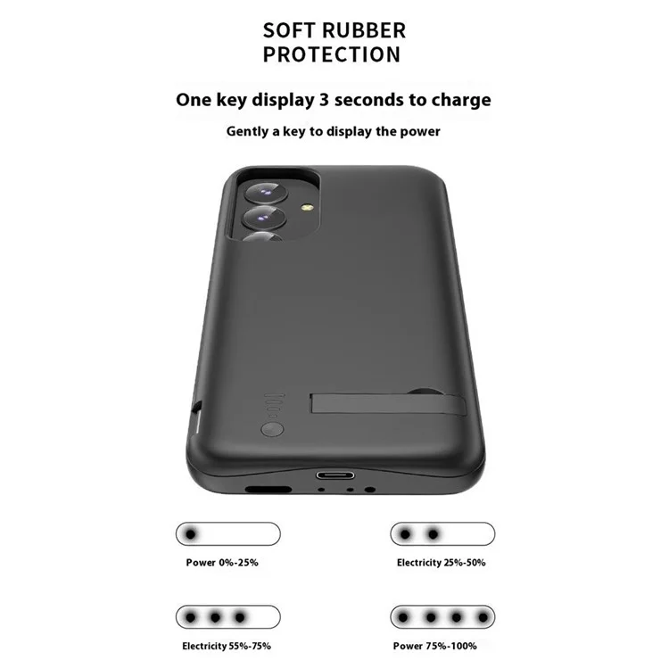 E61 For Samsung Galaxy S25+ / S24+ 5000mAh Phone Battery Case Charger Back Cover with Kickstand
