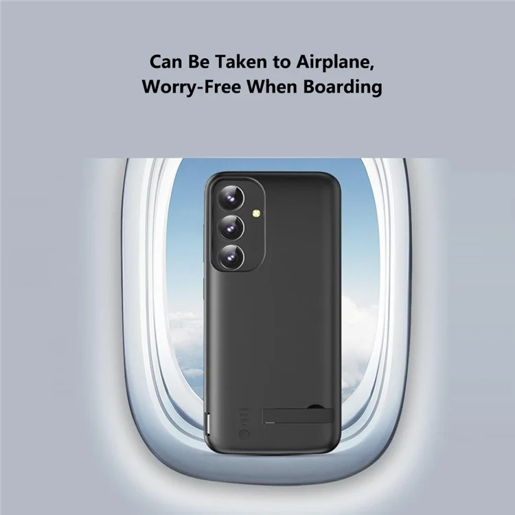 E61 For Samsung Galaxy S25+ / S24+ 5000mAh Phone Battery Case Charger Back Cover with Kickstand