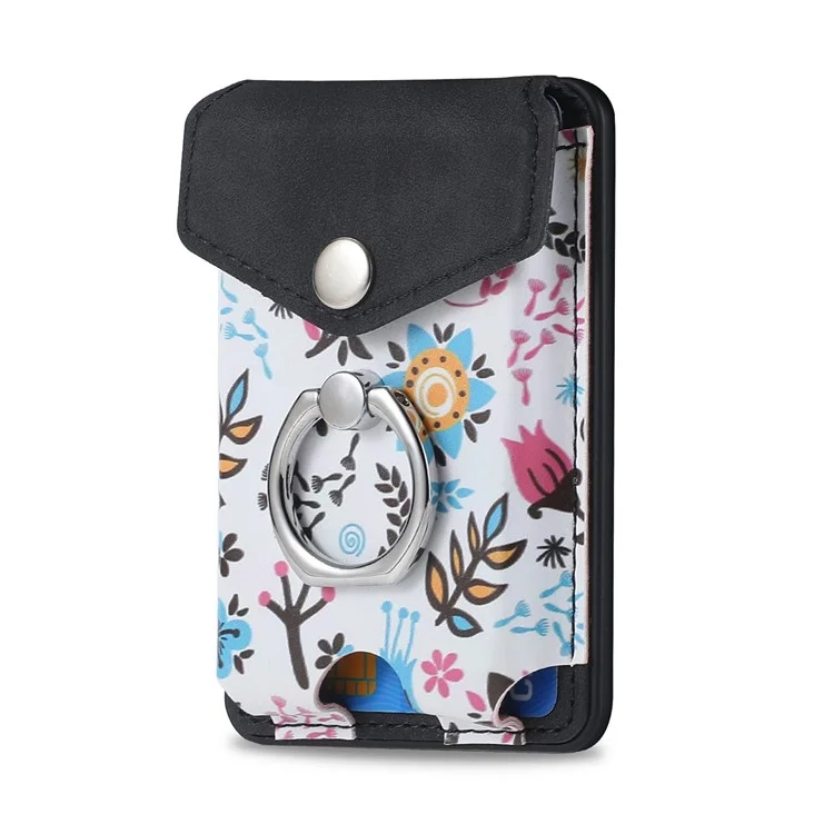 CASENEO MC-W3 Magnetic Card Holder Compatible with MagSafe Pattern Leather Card Pocket Ring Holder - Black