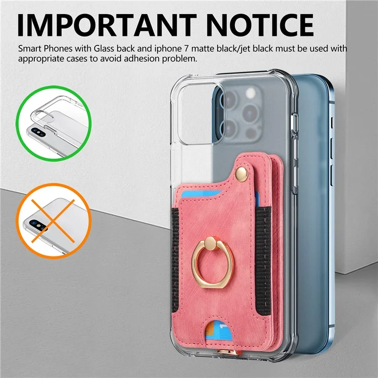 KB-36 Retro Carte Holder Adhesive Pouch Kickstand Card Sac Avec Porte-anneau, Sangle - Rose