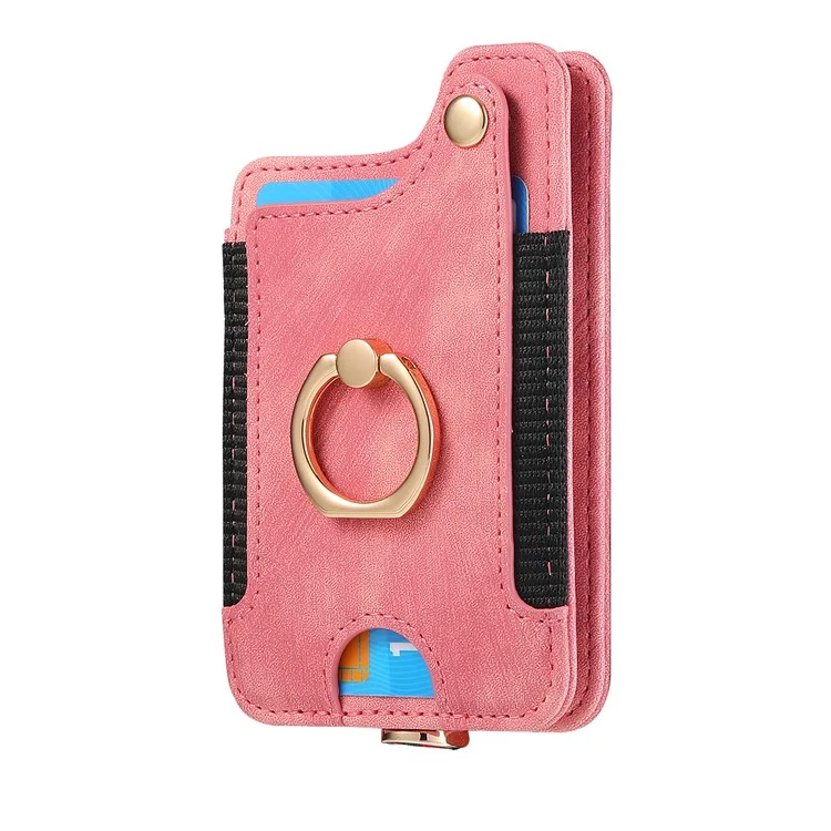 KB-36 Retro Carte Holder Adhesive Pouch Kickstand Card Sac Avec Porte-anneau, Sangle - Rose
