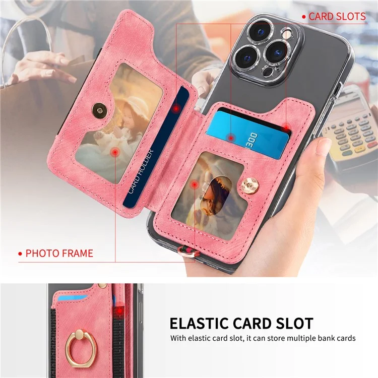 KB-36 Retro Carte Holder Adhesive Pouch Kickstand Card Sac Avec Porte-anneau, Sangle - Rose