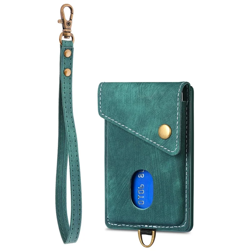 Kb-35-kleber-handy-rückenkarte Halter Retro PU Leder Flip Deckel Mit Handgurt - Grün