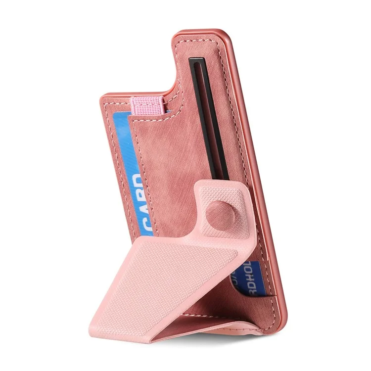 KB-45 Stick-On Card Holder K-Shaped Slide Kickstand Leather Card Bag Cross Texture - Pink