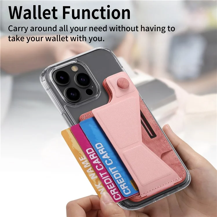KB-45 Stick-On Card Holder K-Shaped Slide Kickstand Leather Card Bag Cross Texture - Pink