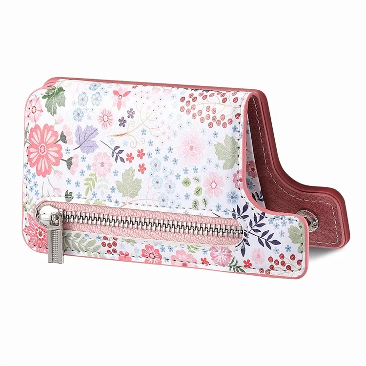 KB-32 Stick-On Card Holder Kickstand Pattern Leather Zipper Card Bag RFID Blocking - Pink