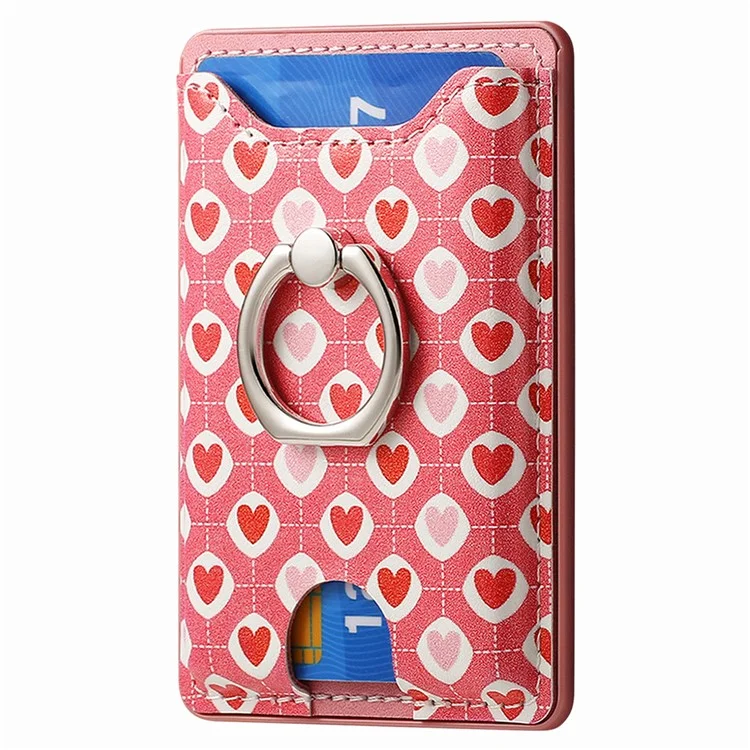 KB-46 Stick-on Carte Holder Love Heart Patheet Carte en Cuir Sac de Carte Doigt Grip Kickstand - Style A
