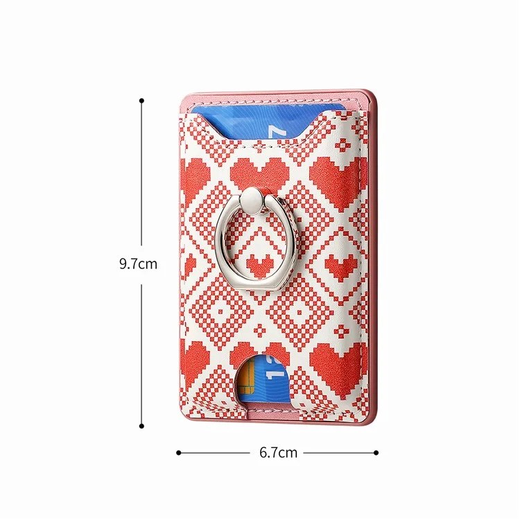 KB-46 Stick-on Carte Holder Love Heart Patheet Carte en Cuir Sac de Carte Doigt Grip Kickstand - Style A