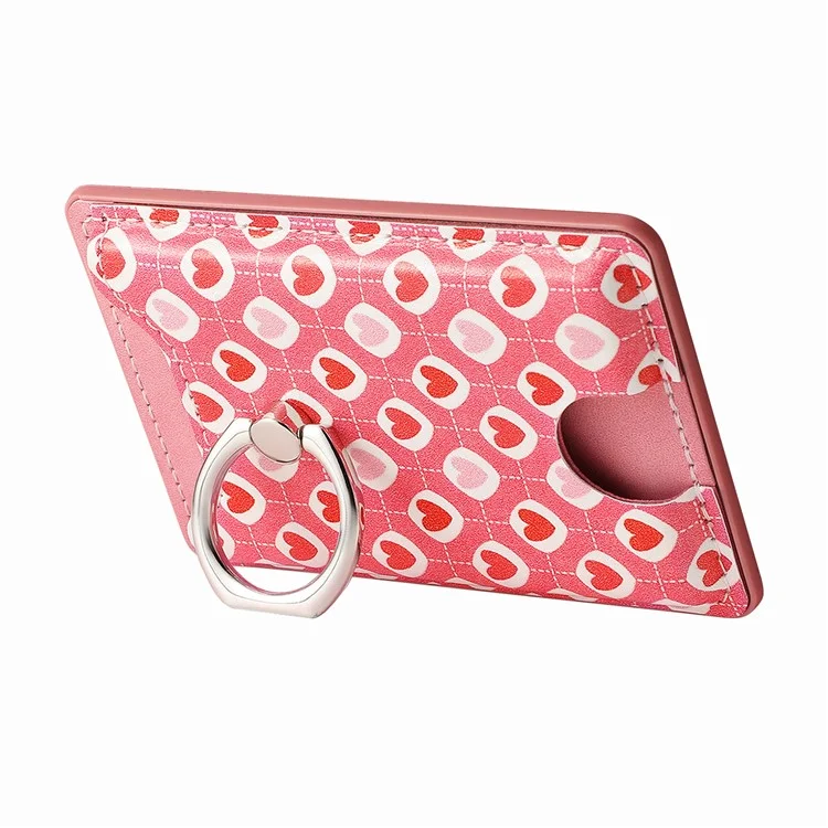 KB-46 Stick-on Carte Holder Love Heart Patheet Carte en Cuir Sac de Carte Doigt Grip Kickstand - Style A