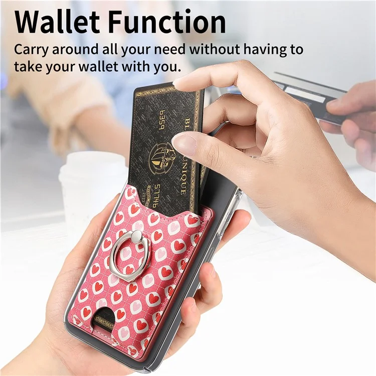 KB-46 Stick-on Carte Holder Love Heart Patheet Carte en Cuir Sac de Carte Doigt Grip Kickstand - Style A