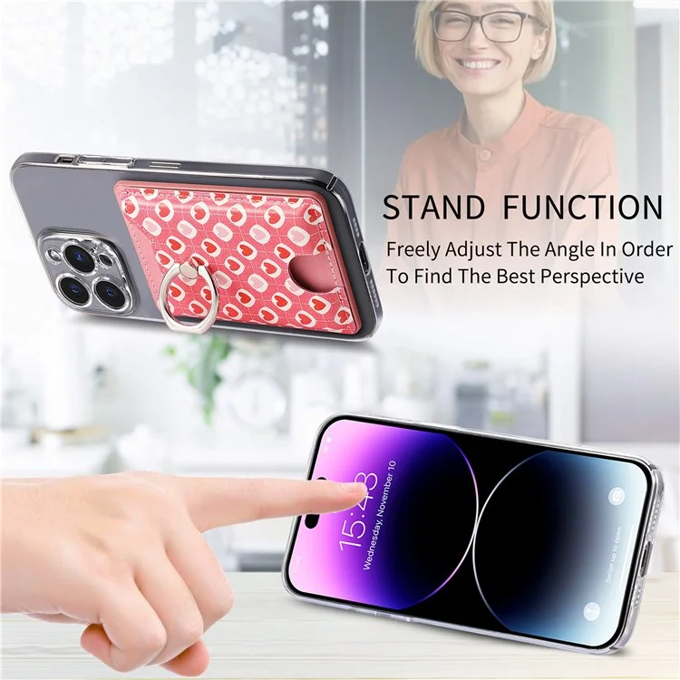 KB-46 Stick-on Carte Holder Love Heart Patheet Carte en Cuir Sac de Carte Doigt Grip Kickstand - Style A