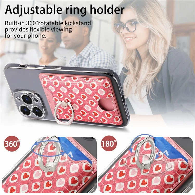 KB-46 Stick-on Carte Holder Love Heart Patheet Carte en Cuir Sac de Carte Doigt Grip Kickstand - Style A
