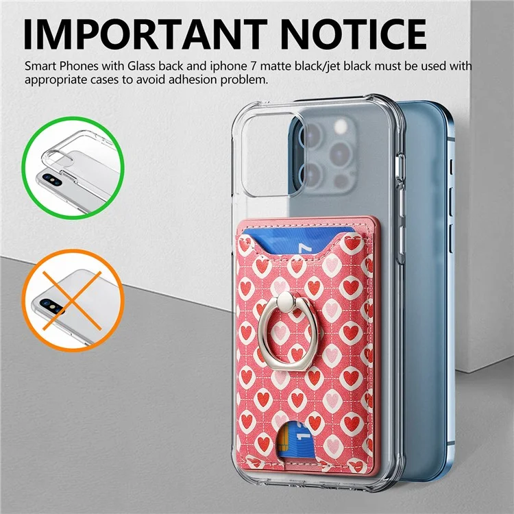 KB-46 Stick-on Carte Holder Love Heart Patheet Carte en Cuir Sac de Carte Doigt Grip Kickstand - Style A