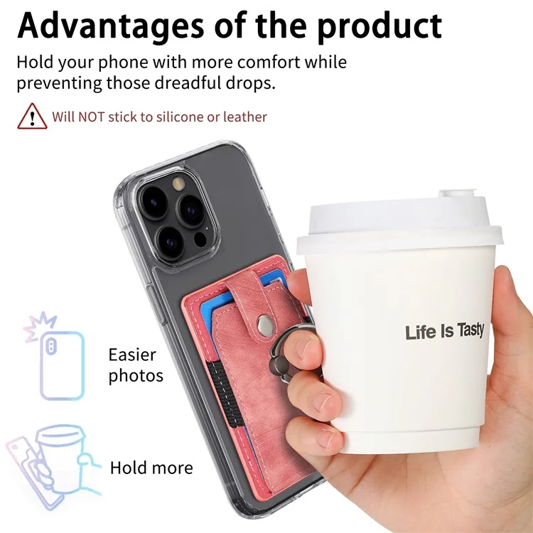 KB-43 Retro Carte Holder Adhesive Pouch Dinger Grip Kickstand Carte Sac Sac - Rose