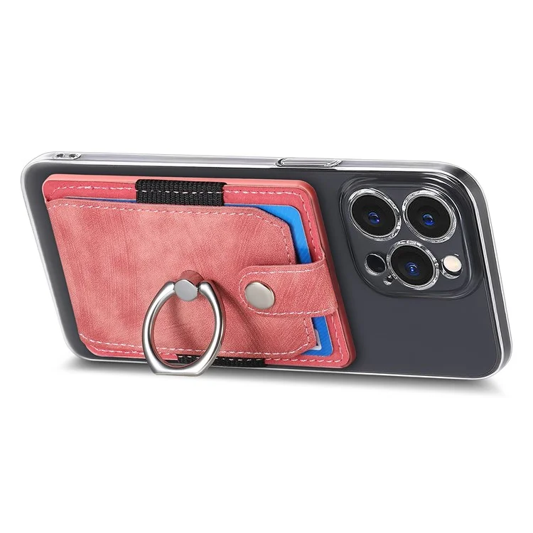 KB-43 Retro Carte Holder Adhesive Pouch Dinger Grip Kickstand Carte Sac Sac - Rose