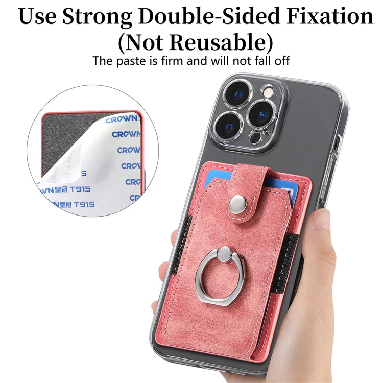 KB-43 Retro Carte Holder Adhesive Pouch Dinger Grip Kickstand Carte Sac Sac - Rose